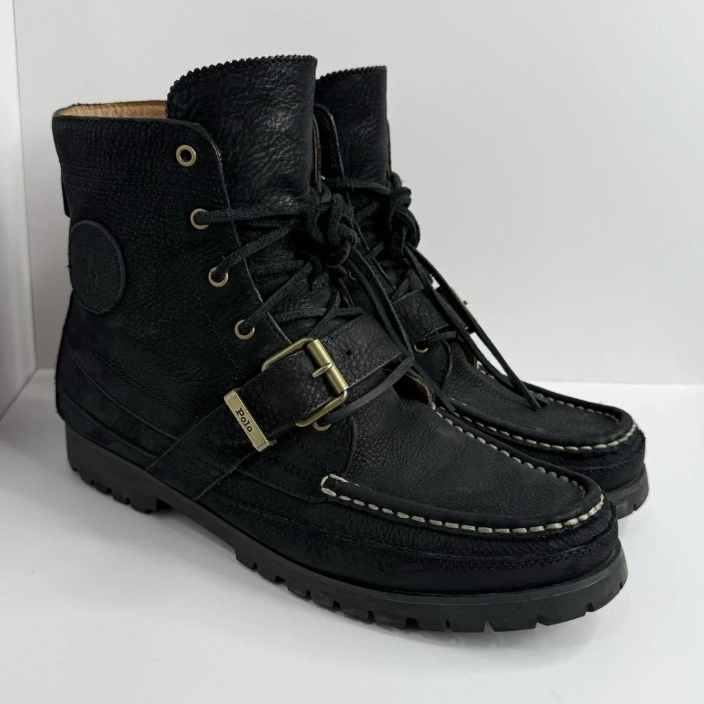 2019 Ranger Gold Thread/Buckle POLO Ralph Lauren Black Grain Leather Boots Sz 11